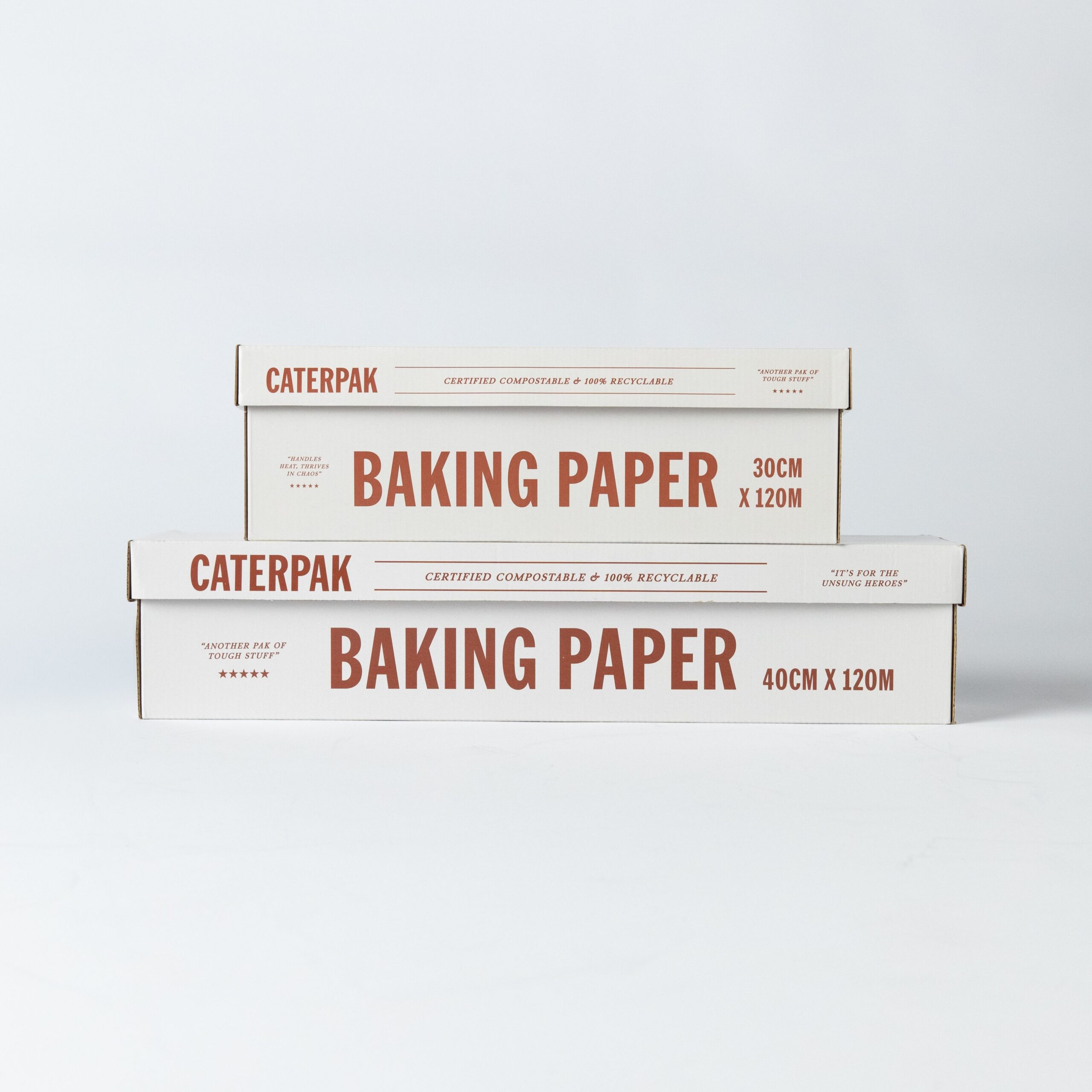 Caterpak compostable baking paper in 30cm and 40cm widths