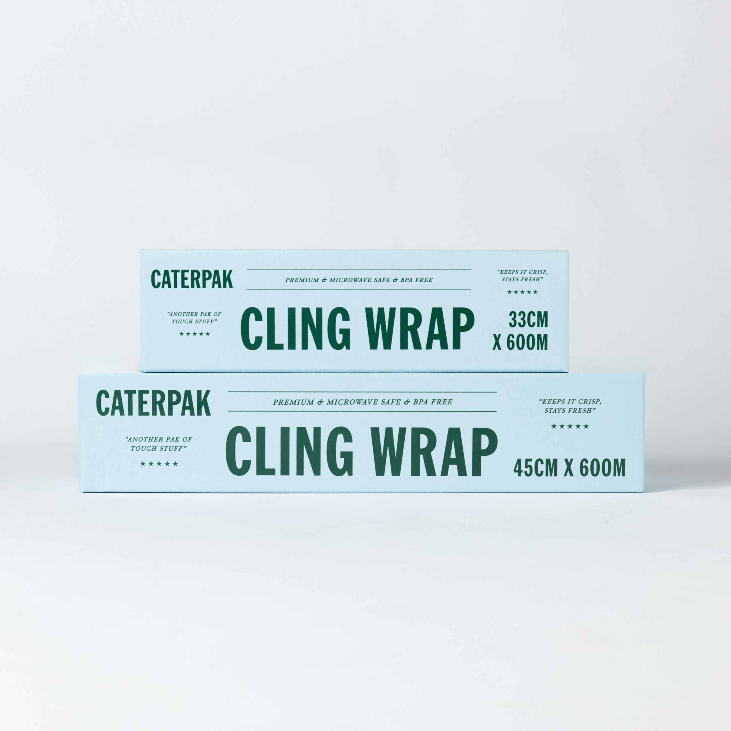 Caterpak cling wrap boxes, 33cm x 600m and 45cm x 600m
